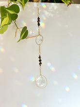 Load image into Gallery viewer, Double Prism Suncatcher with Tiger's Eye & Amethyst Beads in Gold Frames – Rainbow Light Window Decor