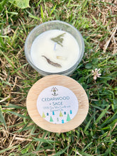 Load image into Gallery viewer, Cedarwood & Sage Soy Candle | Clear Quartz Crystal Candle | 4 oz Glass Jar Candle