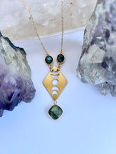 Load image into Gallery viewer, Labradorite Moon Phase Necklace — Celestial Brass Gemstone Jewelry