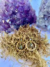 Load image into Gallery viewer, One Of a Kind Labradorite Brass Framed Earrings — Handmade Gemstone Statement Jewelry