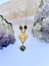 Load image into Gallery viewer, Labradorite Moon Phase Necklace — Celestial Brass Gemstone Jewelry