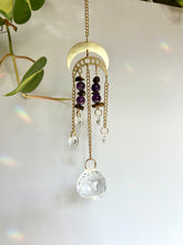 Load image into Gallery viewer, Gold moon phase and solid moon charms suncatcher with prism beads and gemstone accents