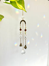 Load image into Gallery viewer, Mini Gold Charm Suncatcher with Rudraksha & Aventurine Beads, Prism Accents, and Bells – Spiritual Rainbow Decor
