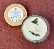 Load image into Gallery viewer, Cedarwood & Sage Soy Candle | Clear Quartz Crystal Candle | 4 oz Glass Jar Candle