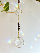 Load image into Gallery viewer, Double Prism Suncatcher with Tiger's Eye & Amethyst Beads in Gold Frames – Rainbow Light Window Decor