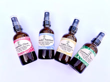 Load image into Gallery viewer, Essential Oil Spray Set of 4 with Rosemary Tea Tree, Lavender Patchouli, Triple Citrus, and Bergamot Clove scents for relaxation and refreshing.