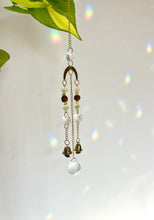 Load image into Gallery viewer, Mini Gold Charm Suncatcher with Rudraksha & Aventurine Beads, Prism Accents, and Bells – Spiritual Rainbow Decor