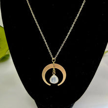 Load image into Gallery viewer, Gold Half Moon Moonstone Necklace – Celestial Boho Jewelry