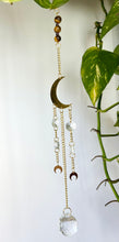 Load image into Gallery viewer, Gold Moon Sun Catcher – Light Prism Rainbow Maker with Tiger’s Eye + Amethyst Beads
