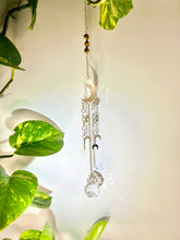 Load image into Gallery viewer, Gold Moon Sun Catcher – Light Prism Rainbow Maker with Tiger’s Eye + Amethyst Beads