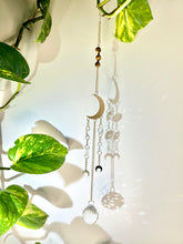 Load image into Gallery viewer, Gold Moon Sun Catcher – Light Prism Rainbow Maker with Tiger’s Eye + Amethyst Beads