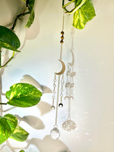 Load image into Gallery viewer, Gold Moon Sun Catcher – Light Prism Rainbow Maker with Tiger’s Eye + Amethyst Beads