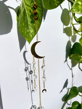 Load image into Gallery viewer, Gold Moon Sun Catcher – Light Prism Rainbow Maker with Tiger’s Eye + Amethyst Beads