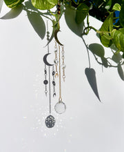 Load image into Gallery viewer, Gold Moon Sun Catcher – Light Prism Rainbow Maker with Tiger’s Eye + Amethyst Beads
