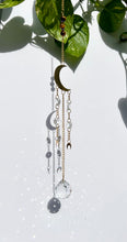 Load image into Gallery viewer, Gold Moon Sun Catcher – Light Prism Rainbow Maker with Tiger’s Eye + Amethyst Beads