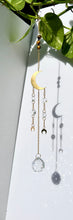 Load image into Gallery viewer, Gold Moon Sun Catcher – Light Prism Rainbow Maker with Tiger’s Eye + Amethyst Beads