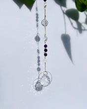 Load image into Gallery viewer, Amethyst & Citrine Suncatcher with Dual Prisms – Gold Circle Light Catcher & Rainbow Maker