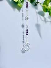 Load image into Gallery viewer, Amethyst & Citrine Suncatcher with Dual Prisms – Gold Circle Light Catcher & Rainbow Maker