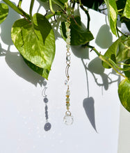 Load image into Gallery viewer, Mini Gold Moon Suncatcher with Aventurine & Citrine Beads – Rainbow Light Prism Decor