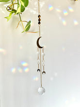 Load image into Gallery viewer, Gold Moon Sun Catcher – Light Prism Rainbow Maker with Tiger’s Eye + Amethyst Beads
