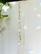 Load image into Gallery viewer, Mini Gold Moon Suncatcher with Aventurine & Citrine Beads – Rainbow Light Prism Decor