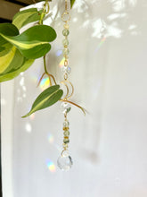 Load image into Gallery viewer, Mini Gold Moon Suncatcher with Aventurine & Citrine Beads – Rainbow Light Prism Decor