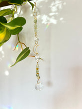Load image into Gallery viewer, Mini Gold Moon Suncatcher with Aventurine & Citrine Beads – Rainbow Light Prism Decor