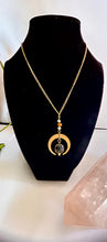 Load image into Gallery viewer, Gold Half Moon Necklace with Labradorite, Amazonite & Tiger’s Eye – Celestial Crystal Jewelry, Adjustable Chain