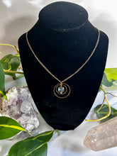 Load image into Gallery viewer, Gold Concentric Circle Necklace with Labradorite – Geometric Crystal Jewelry, Adjustable Chain