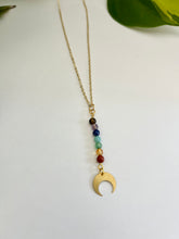 Load image into Gallery viewer, Rainbow Gemstone Necklace with Brass Moon – Chakra Jewelry, Boho Crystal Pendant, LGBTQ Pride Necklace