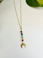 Load image into Gallery viewer, Rainbow Gemstone Necklace with Brass Moon – Chakra Jewelry, Boho Crystal Pendant, LGBTQ Pride Necklace