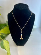 Load image into Gallery viewer, Rainbow Gemstone Necklace with Brass Moon – Chakra Jewelry, Boho Crystal Pendant, LGBTQ Pride Necklace