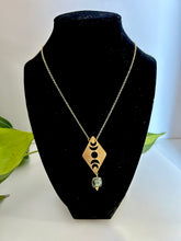 Load image into Gallery viewer, Moon Phases Gold Necklace with Labradorite Gemstone – Witchy Boho Celestial Lunar Jewelry, Adjustable Gold Chain