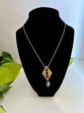 Load image into Gallery viewer, Moon Phases Gold Necklace with Labradorite Gemstone – Witchy Boho Celestial Lunar Jewelry, Adjustable Gold Chain