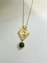Load image into Gallery viewer, Moon Phases Gold Necklace with Labradorite Gemstone – Witchy Boho Celestial Lunar Jewelry, Adjustable Gold Chain