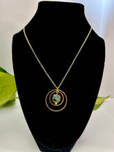 Load image into Gallery viewer, Gold Concentric Circle Necklace with Labradorite – Geometric Crystal Jewelry, Adjustable Chain