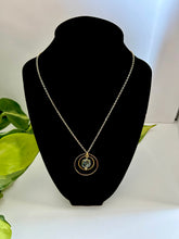 Load image into Gallery viewer, Gold Concentric Circle Necklace with Labradorite – Geometric Crystal Jewelry, Adjustable Chain