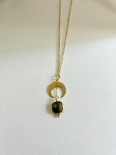 Load image into Gallery viewer, Half Moon Labradorite Necklace, Celestial Jewelry, Floating Stone Pendant, Boho Minimalist Necklace, Spiritual Crystal Jewelry