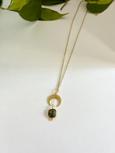 Load image into Gallery viewer, Half Moon Labradorite Necklace, Celestial Jewelry, Floating Stone Pendant, Boho Minimalist Necklace, Spiritual Crystal Jewelry