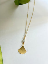 Load image into Gallery viewer, Moonstone Leaf Drop Necklace, Celestial Jewelry, Brushed Brass Pendant, Minimalist Boho Necklace, Intuition & Renewal Crystal Jewelry