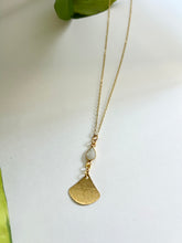 Load image into Gallery viewer, Moonstone Leaf Drop Necklace, Celestial Jewelry, Brushed Brass Pendant, Minimalist Boho Necklace, Intuition & Renewal Crystal Jewelry