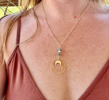 Load image into Gallery viewer, One of a Kind Labradorite & Rose Quartz Moon Necklace | Celestial Gemstone Jewelry