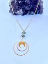 Load image into Gallery viewer, One of a Kind Labradorite & Rose Quartz Moon Necklace | Celestial Gemstone Jewelry