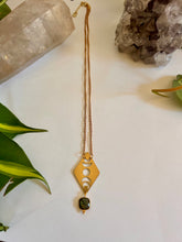 Load image into Gallery viewer, Boho witchy moon phases gold necklace styled layered with celestial jewelry