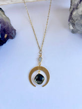 Load image into Gallery viewer, Gold Half Moon Labradorite & Moonstone Necklace – Celestial Crystal Jewelry, Boho Talisman, Spiritual Pendant