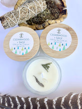 Load image into Gallery viewer, Cedarwood & Sage Soy Candle | Clear Quartz Crystal Candle | 4 oz Glass Jar Candle