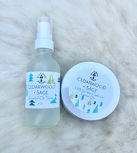 Load image into Gallery viewer, Cedar + Sage Aromatherapy Set – Perfect Gift with Soy Candle and Essential Oil Spray for Stress Relief