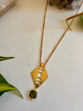 Load image into Gallery viewer, Celestial moon phases pendant in gold with labradorite gemstone detail
