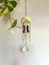Load image into Gallery viewer, Celestial double moon suncatcher with sparkling prism beads and gold hanging chain