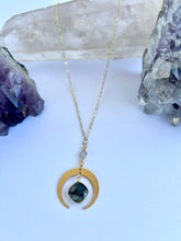Load image into Gallery viewer, Gold Half Moon Labradorite & Moonstone Necklace – Celestial Crystal Jewelry, Boho Talisman, Spiritual Pendant